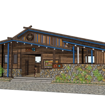 毛石民宿厕所建筑sketchup模型下载